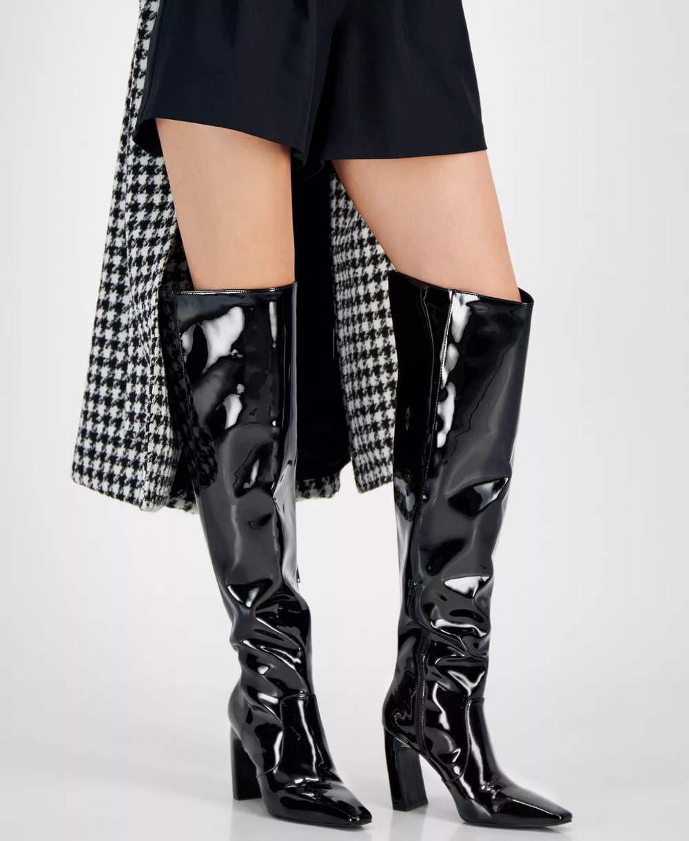 I.n.c. International Concepts Women's Orisa Over-the-Knee Boots, Black Patent,7M